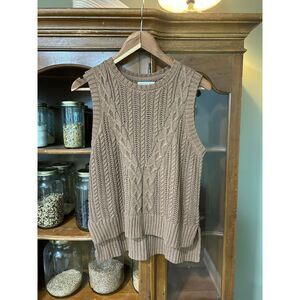 Womens Cottage Core Knit Cotton Blend Brown Sweater Vest Rachel Zoe